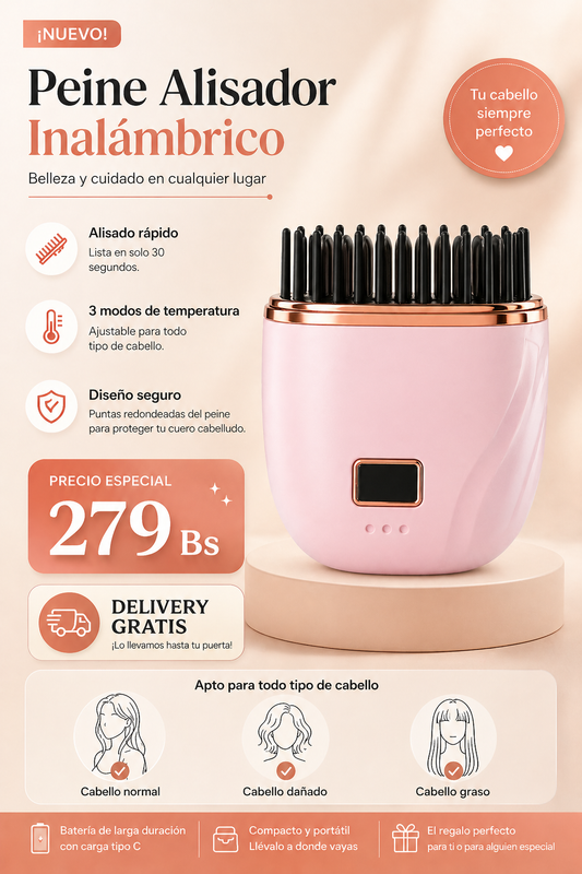 Mini peine alisador de cabello inalámbrico