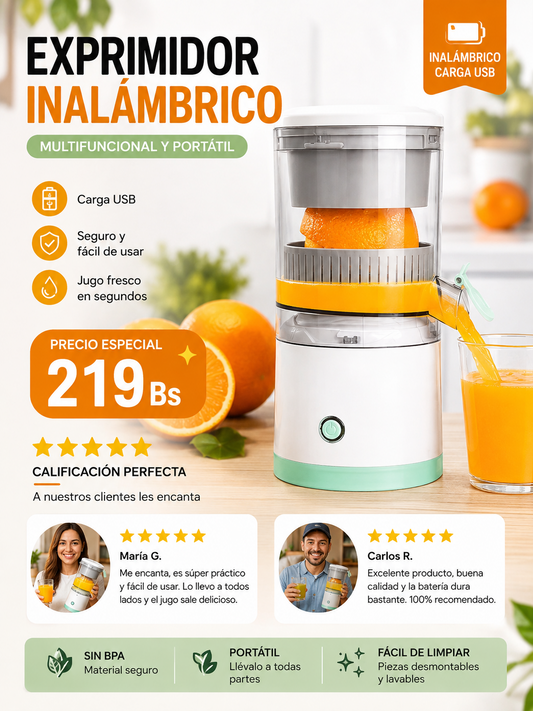 MÁS VENDIDO | ÚLTIMAS 50 UNIDADES EXPRIMIDOR ELÉCTRICO PORTÁTIL RECARGABLE DE NARANJA Y FRUTAS