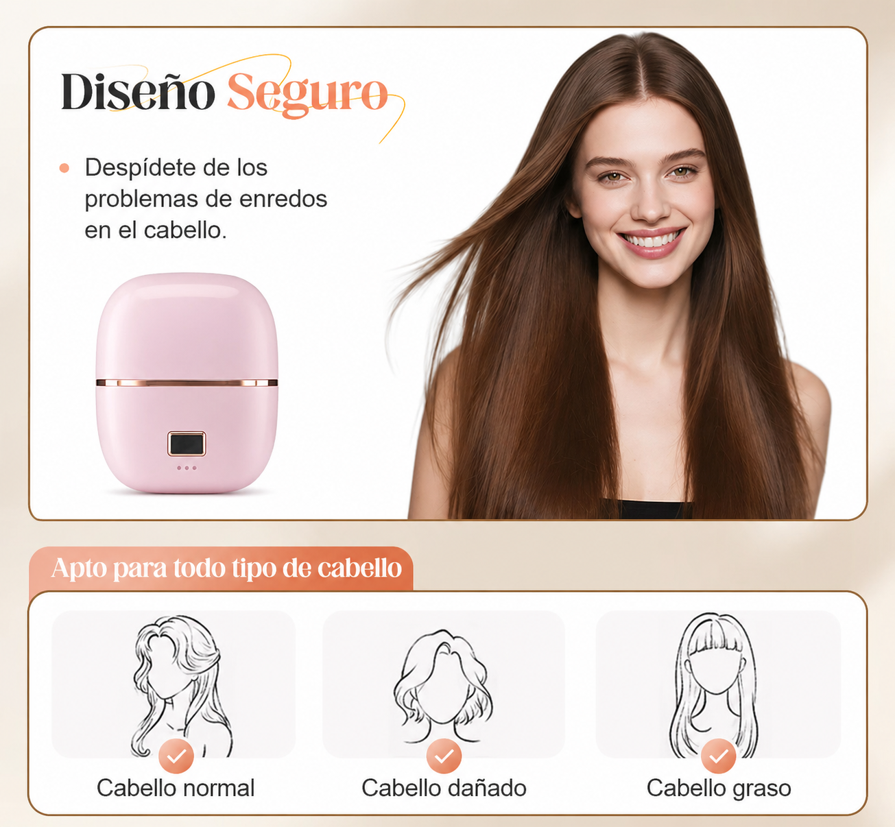 Mini peine alisador de cabello inalámbrico